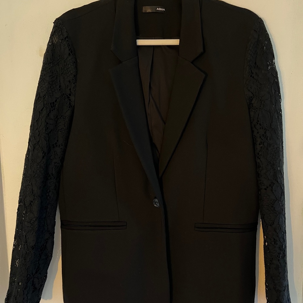 Aqua Black Blazer with Lace Sleeves